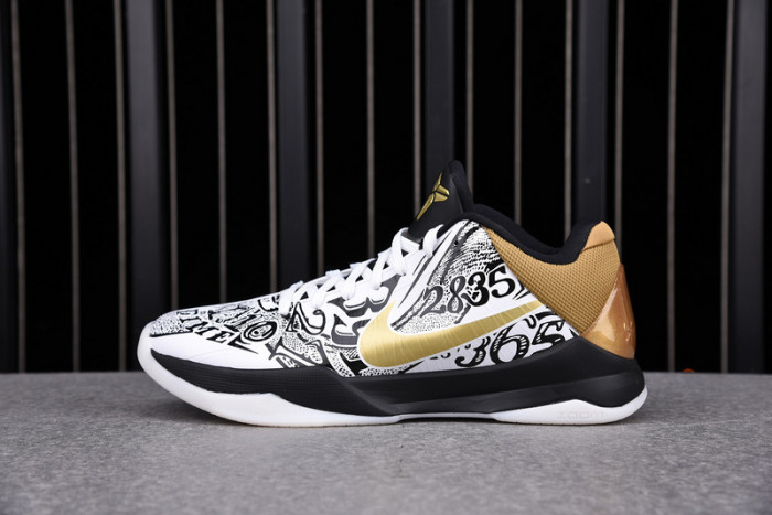kobe 5 protro black/white/gold ct8044-100