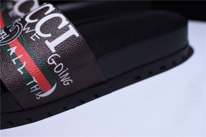 gc leather slide sandal with gg logo mens